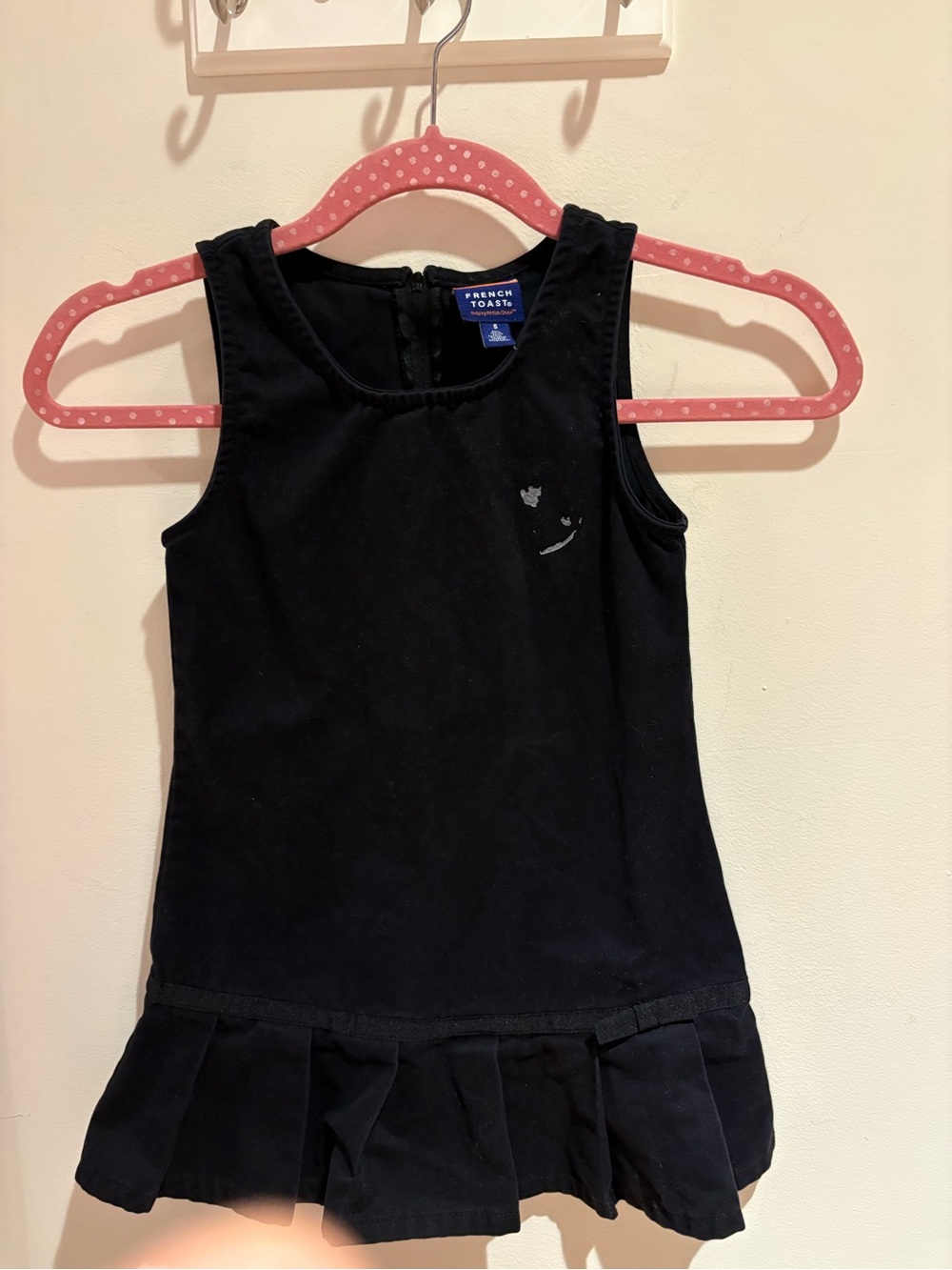 French Toast Black Girls' Dress with Navy Label Accent